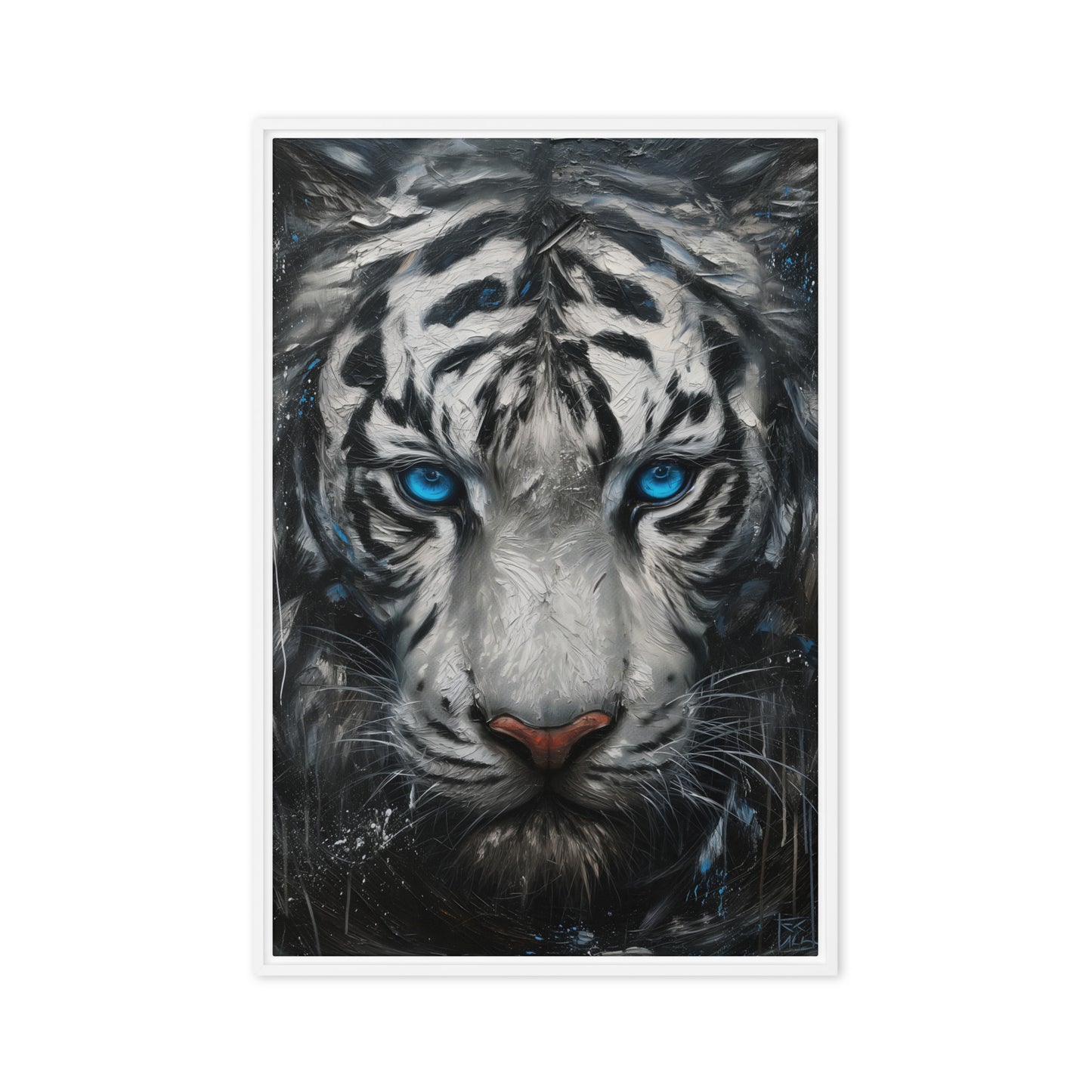 Blue Eyed Tiger Fraemd Canvas