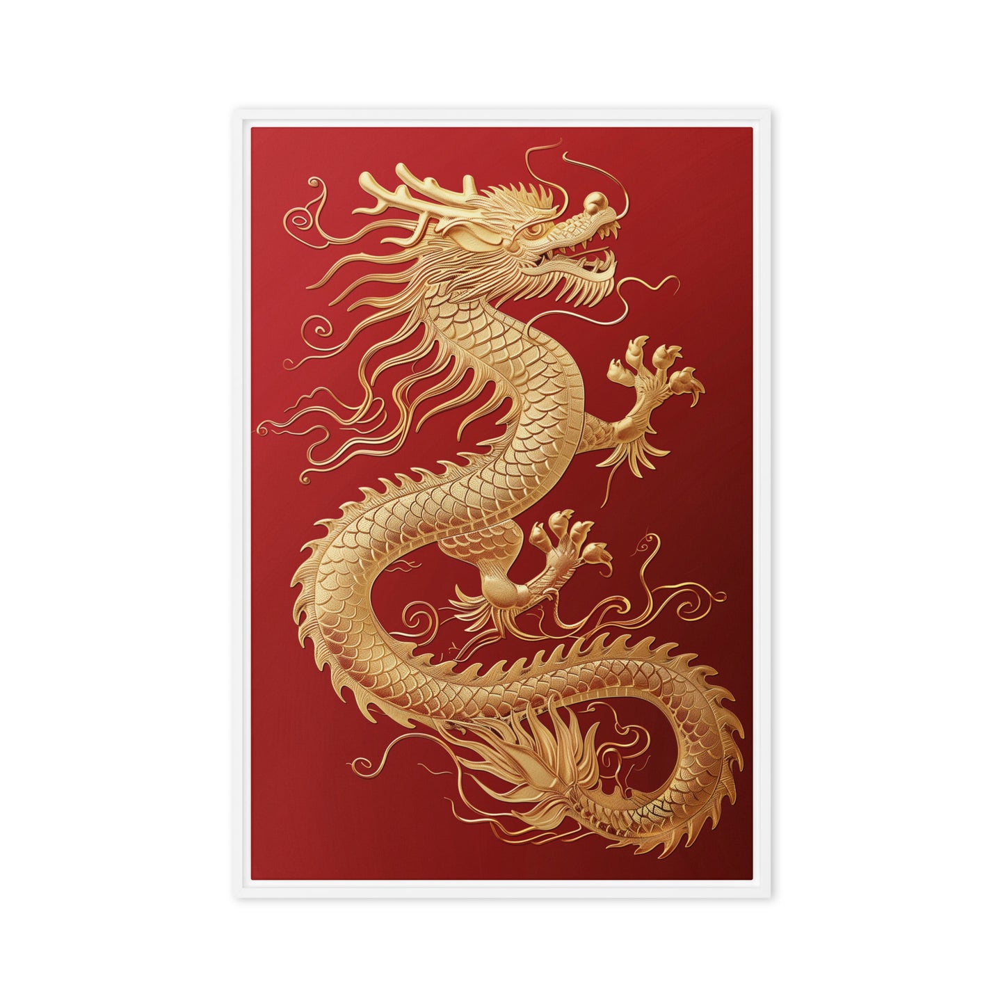 Golden Dragon Chinese Art Framed Canvas