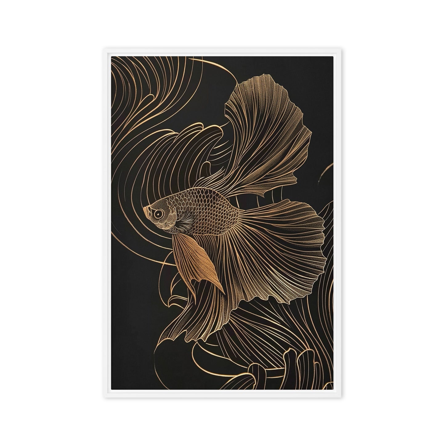 Gold Fish Line Art Framed Canvas