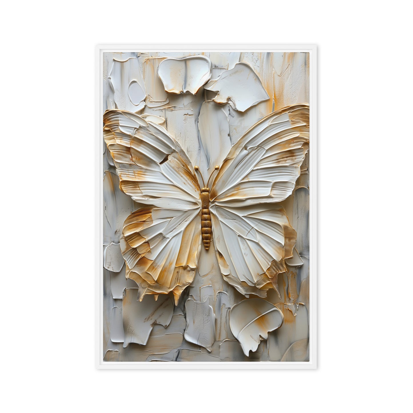 Butterfly White & Gold Modern Art Framed Canvas