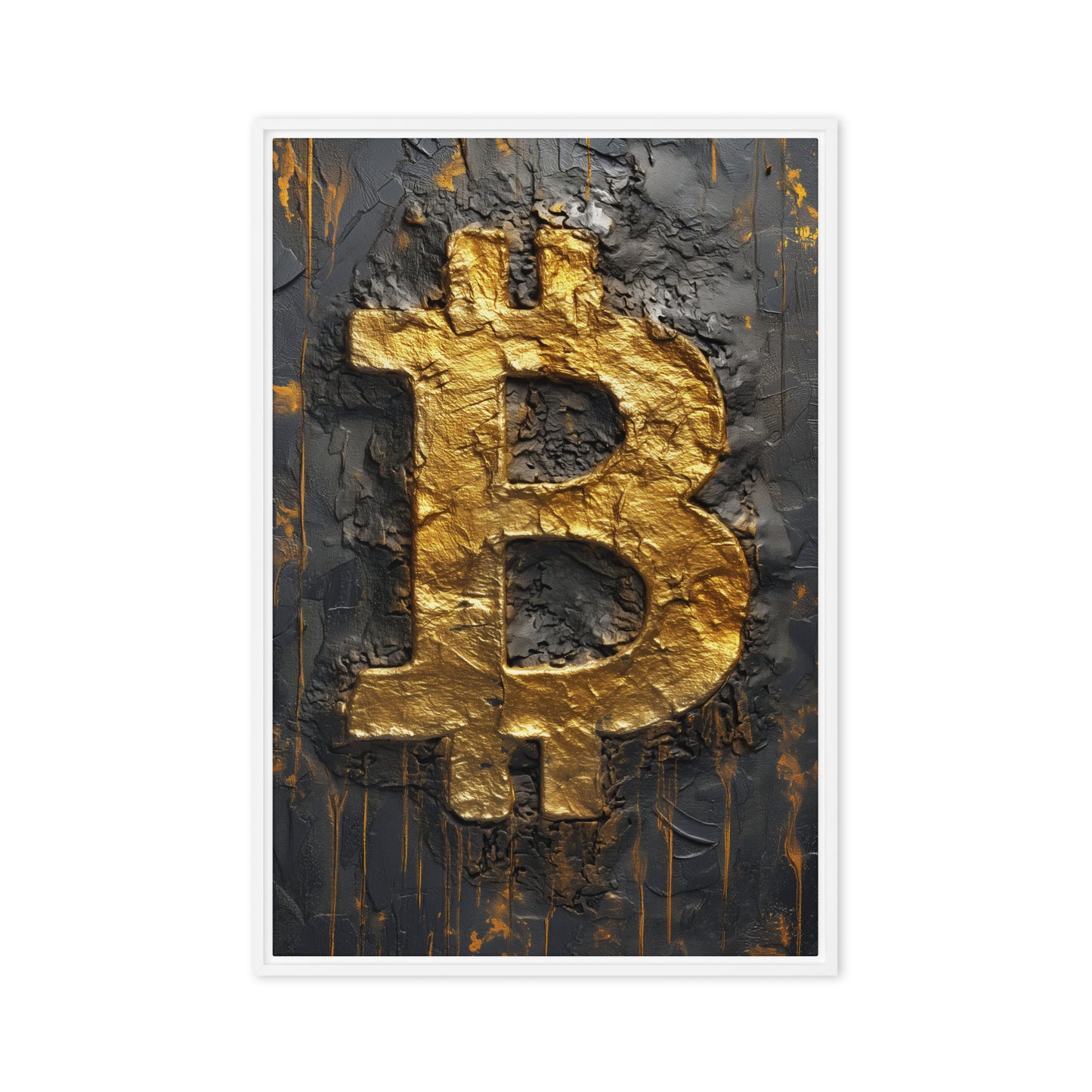 Bitcoin Black Gold Impasto Art Framed Canvas