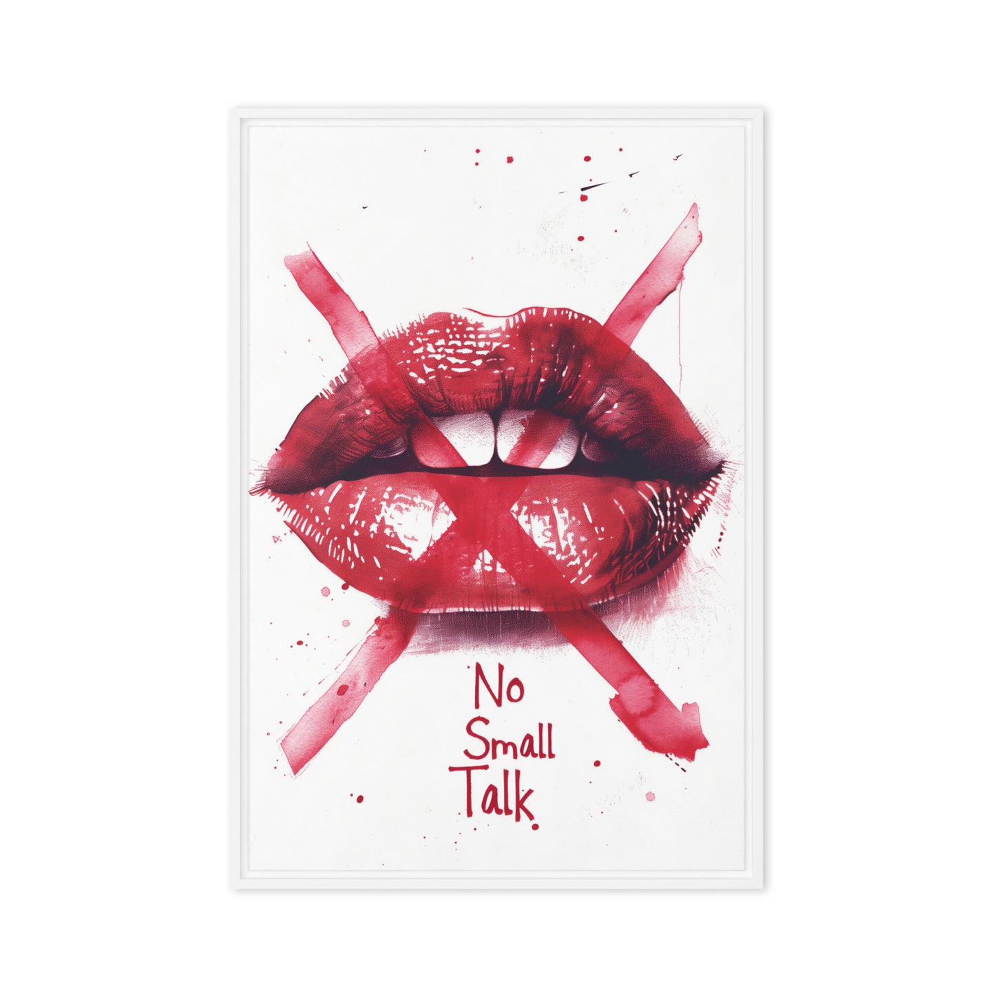 Lips "No Small Talk" Fashion Art Framed Canvas