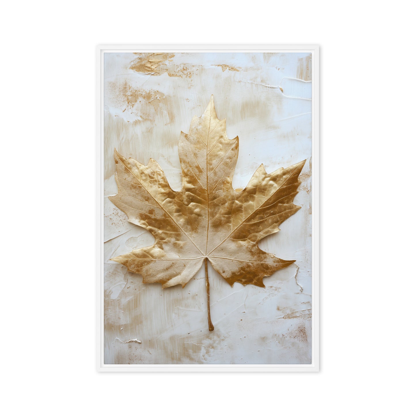 Golden Maple Leaf Floral Art Framed Canvas