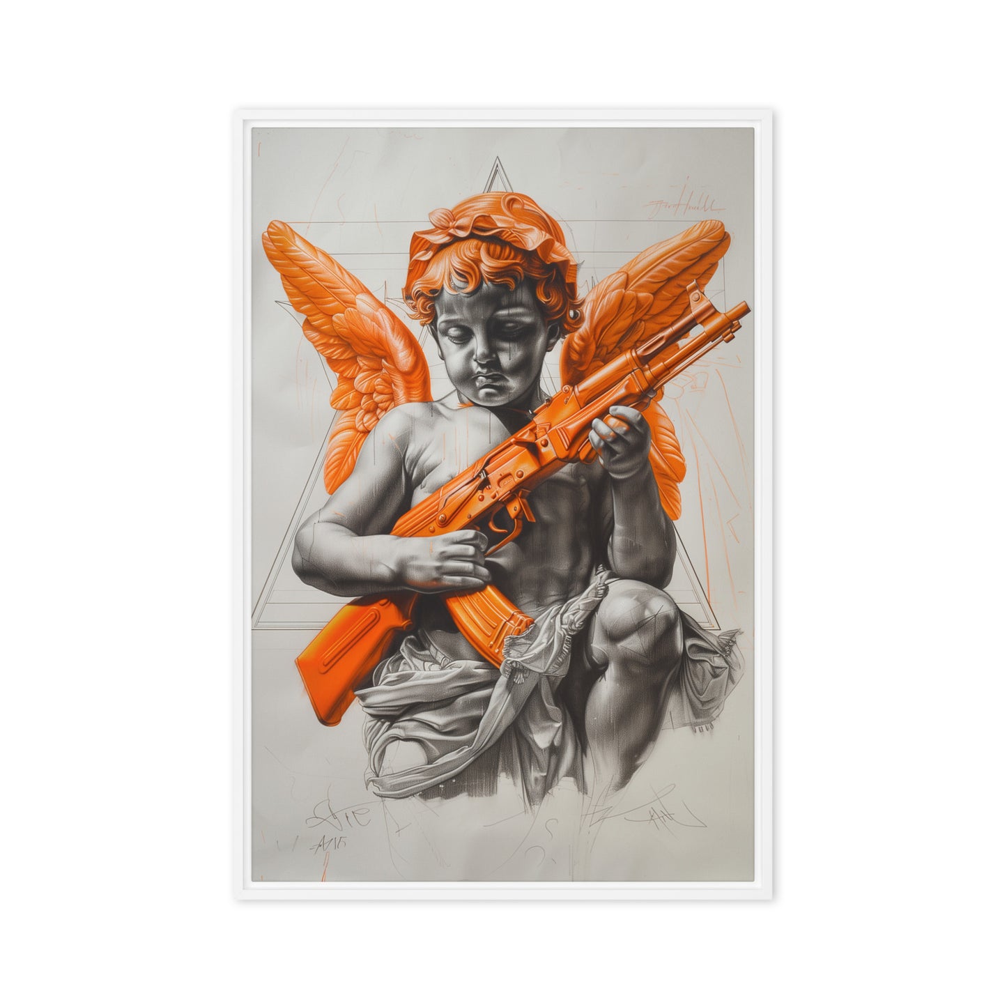 Angel Holding an AK47 Surreal Art Framed Canvas