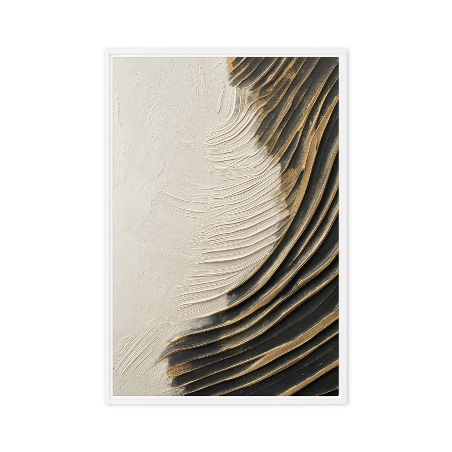 Wave White Black Gold Modern Art Framed Canvas