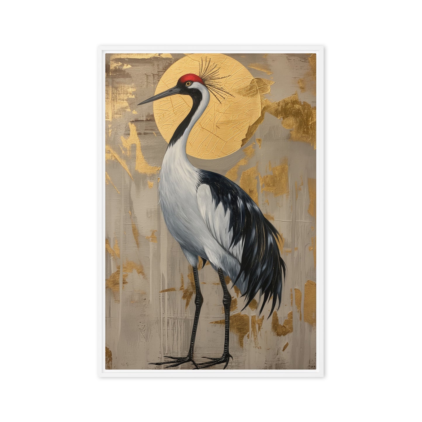Crane Japanese Art Framed Canvas
