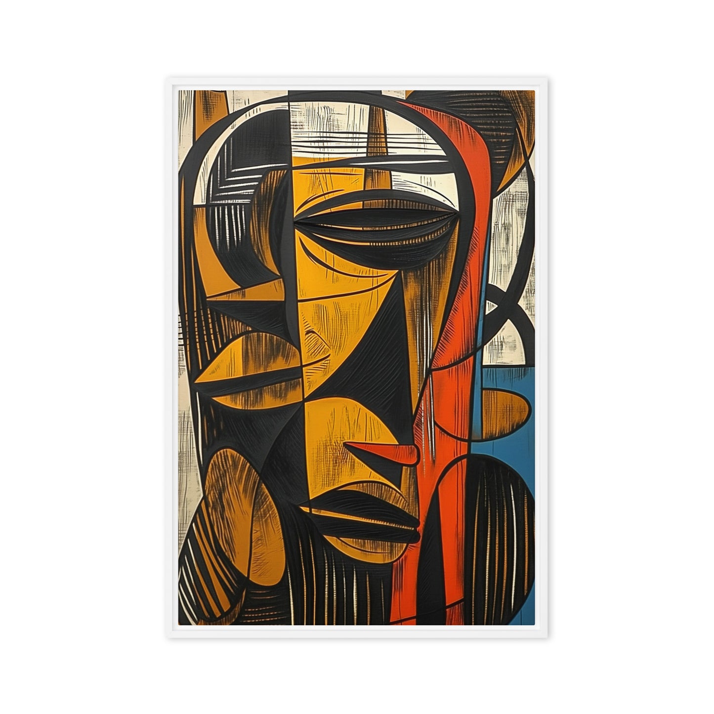 African Abstract Woodcut Art Framed Canvas