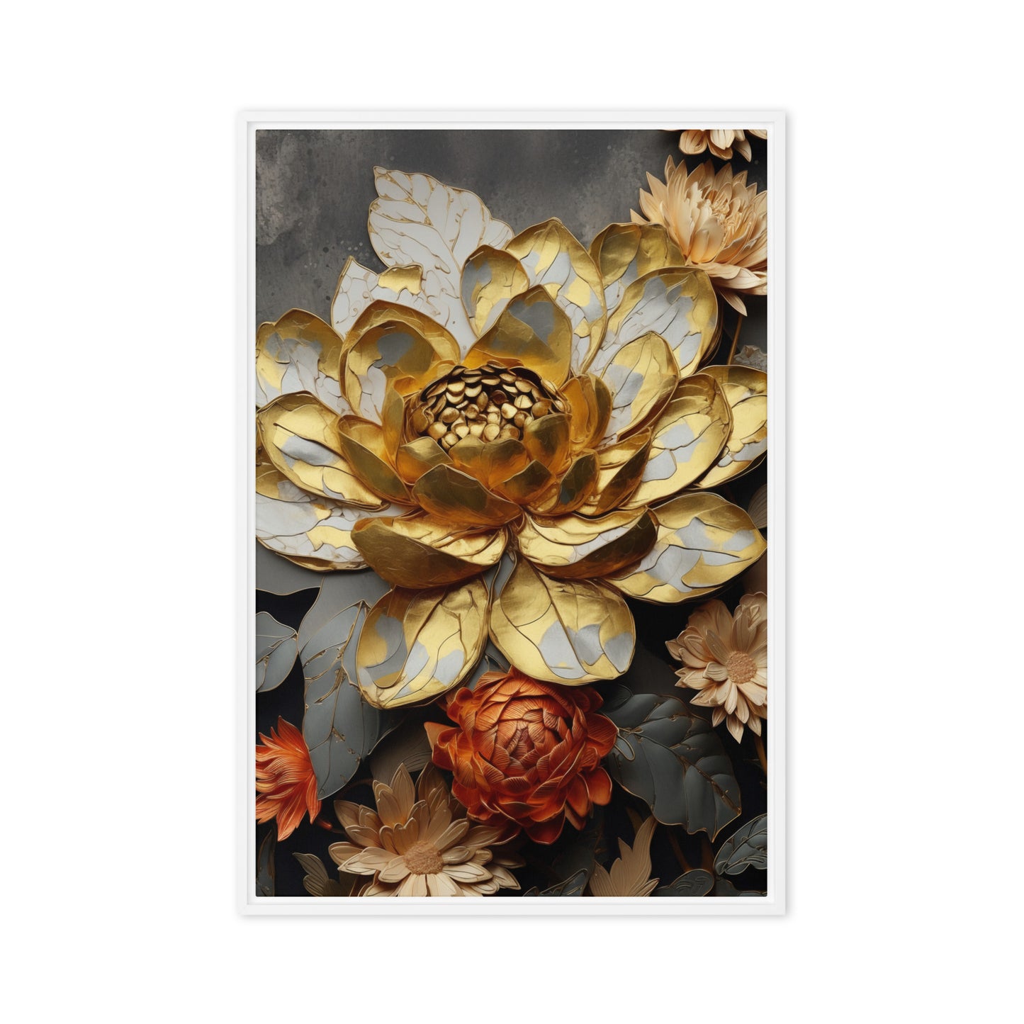 Bronze Flower Floral Art Framed Canvas