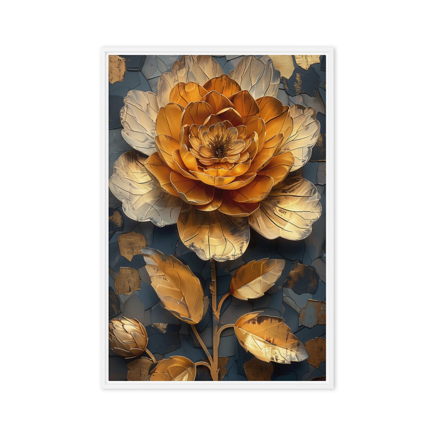 Golden Flower Floral Art Framed Canvas