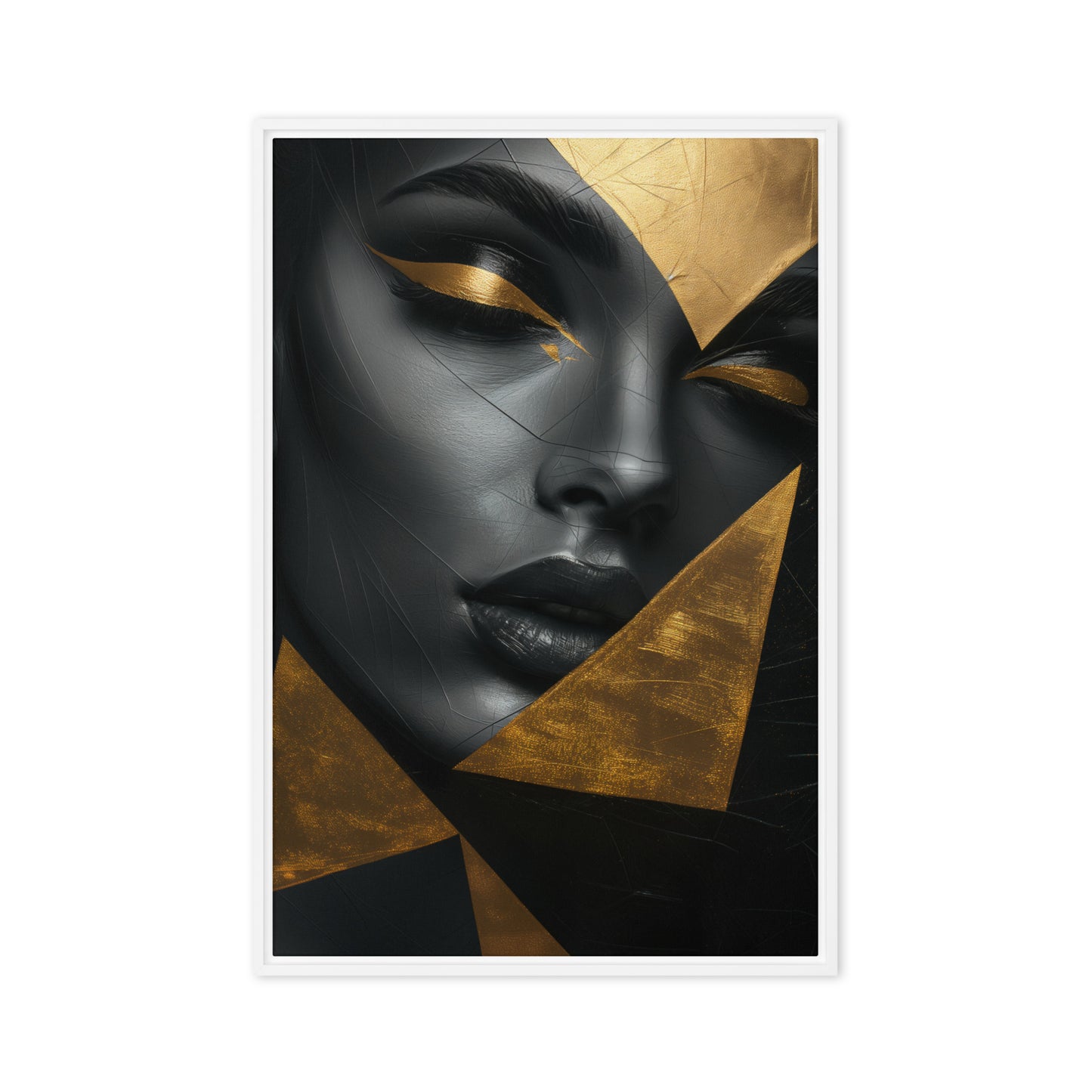 Woman In Gold Triangles Framed Canvas