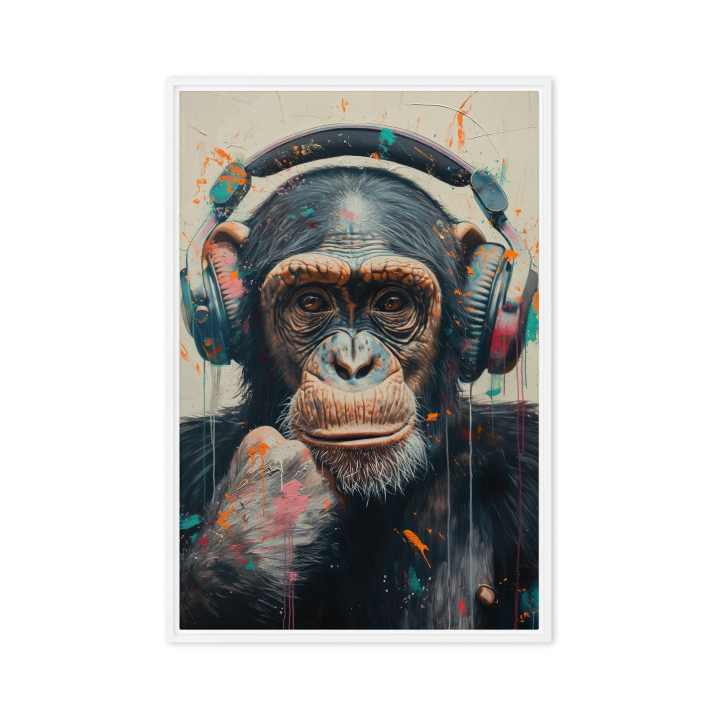 DJ Monkey Trendy Art Framed Canvas