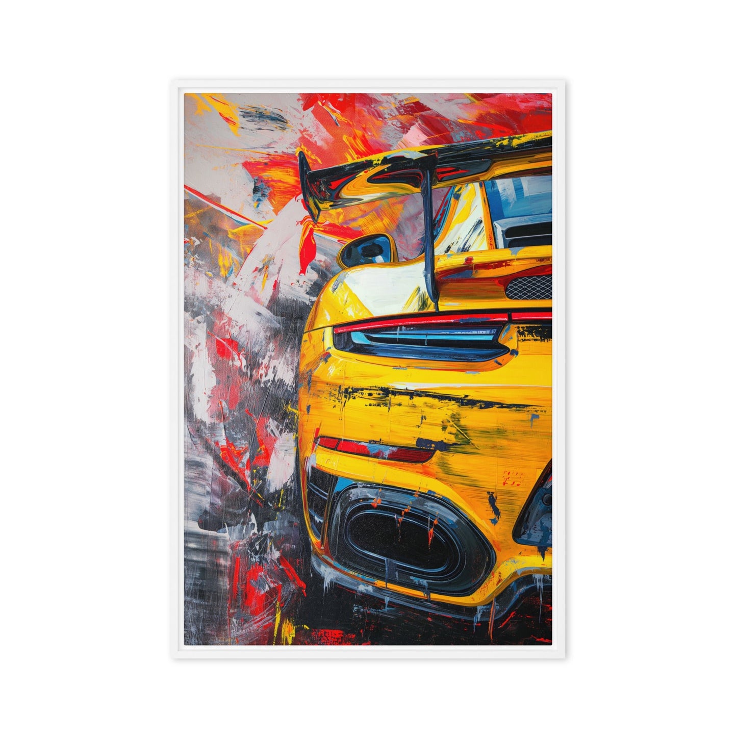 Yellow Sports Car Modern Art Framed Canvas