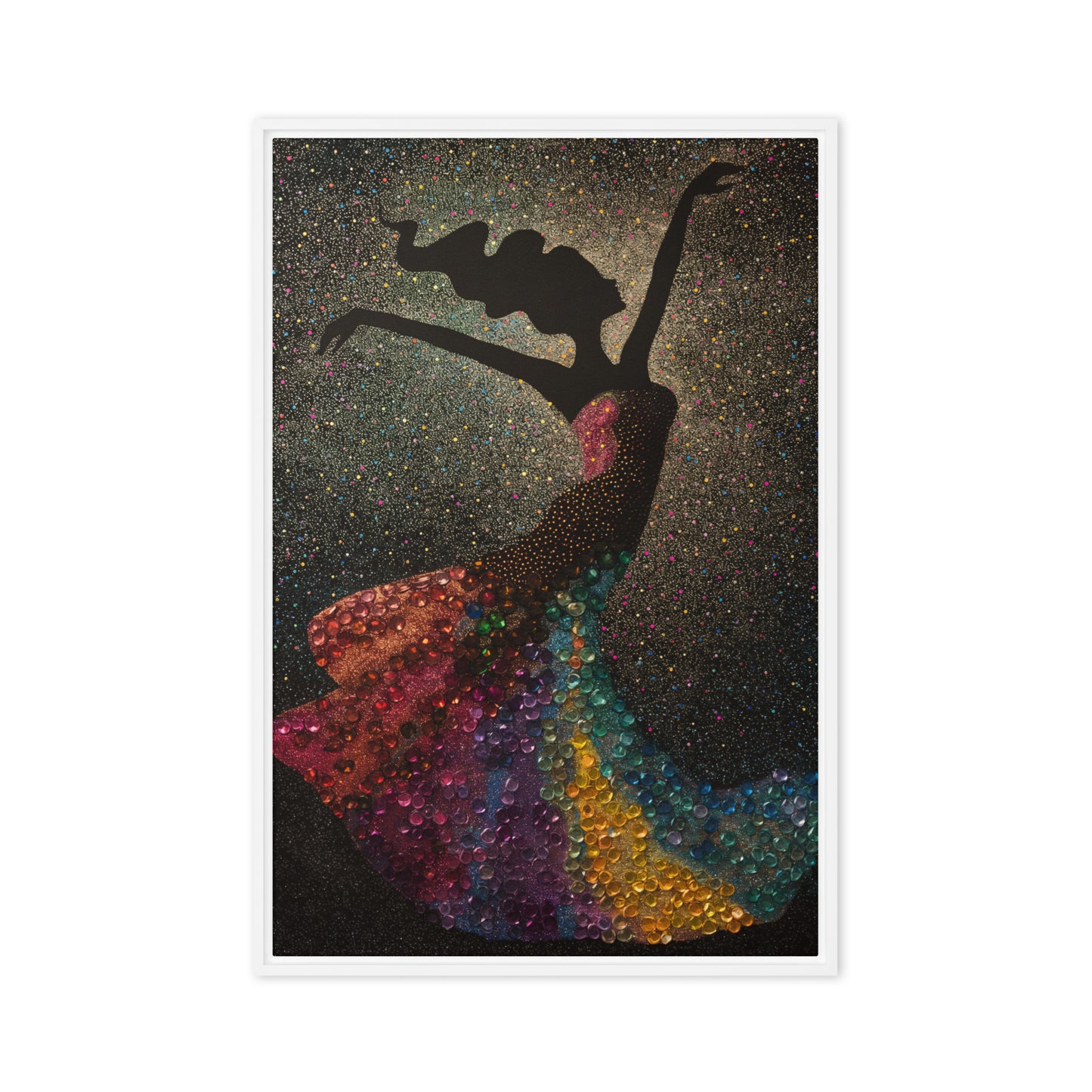 Dancing Woman In A Diamond Dress Framed Canvas