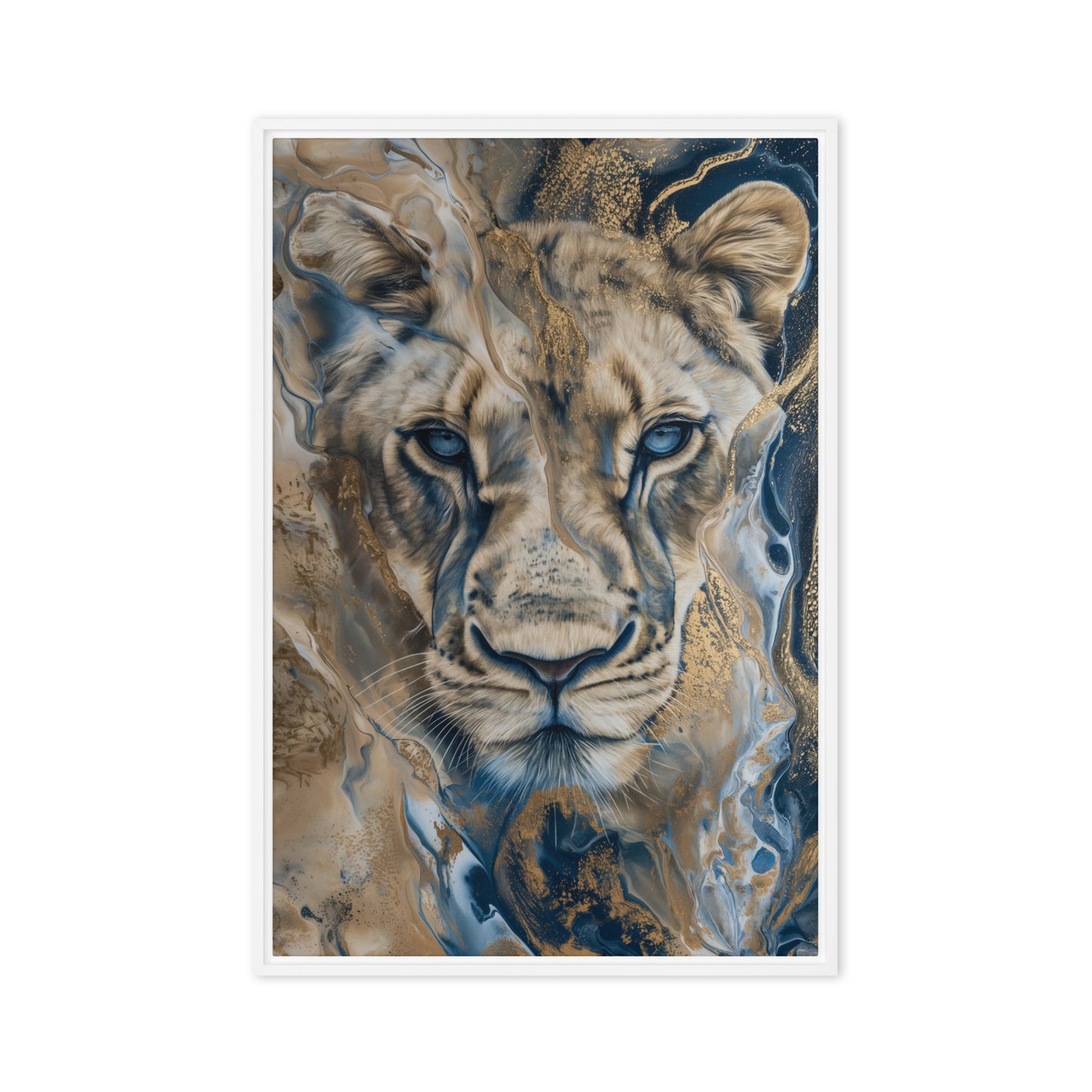 Lioness Fluid Art Framed Canvas