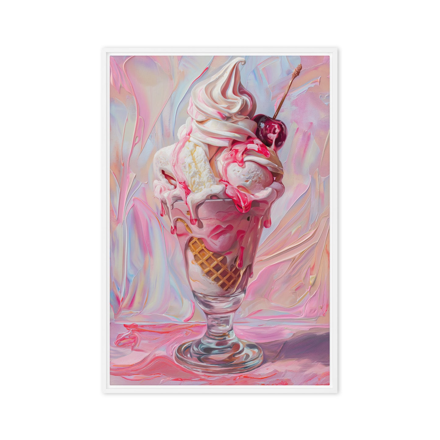 Delicious Pink Ice Cream Framed Canvas
