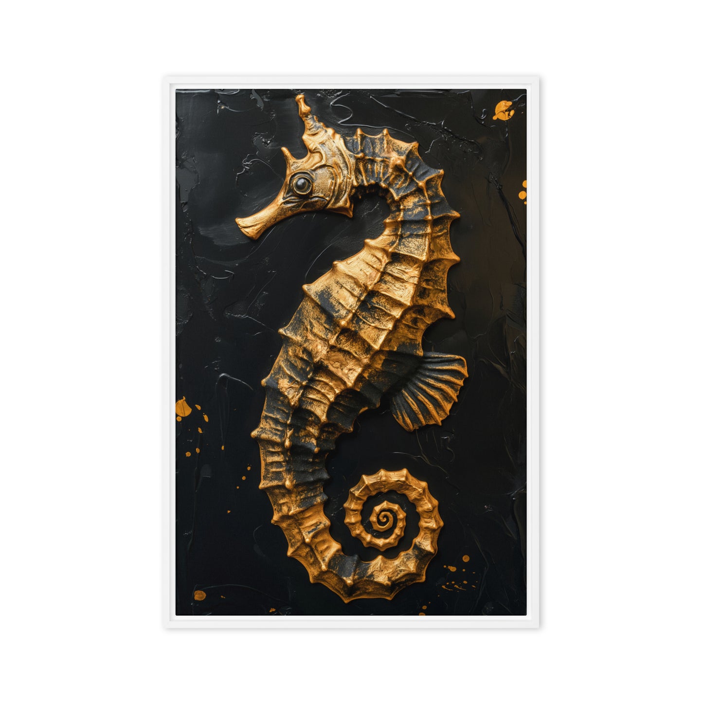 Golden Sea Horse Nautical Art Framed Canvas