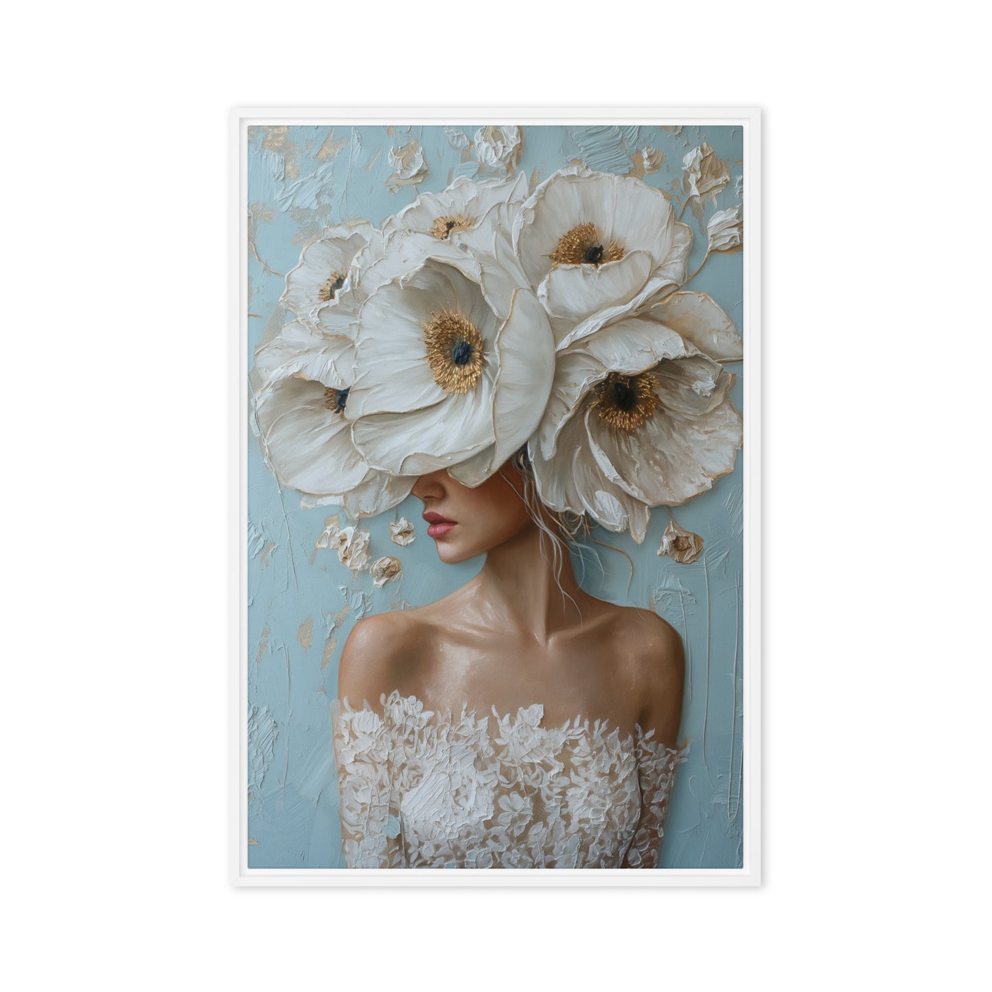 Woman Flowerhead Modern Art Framed Canvas