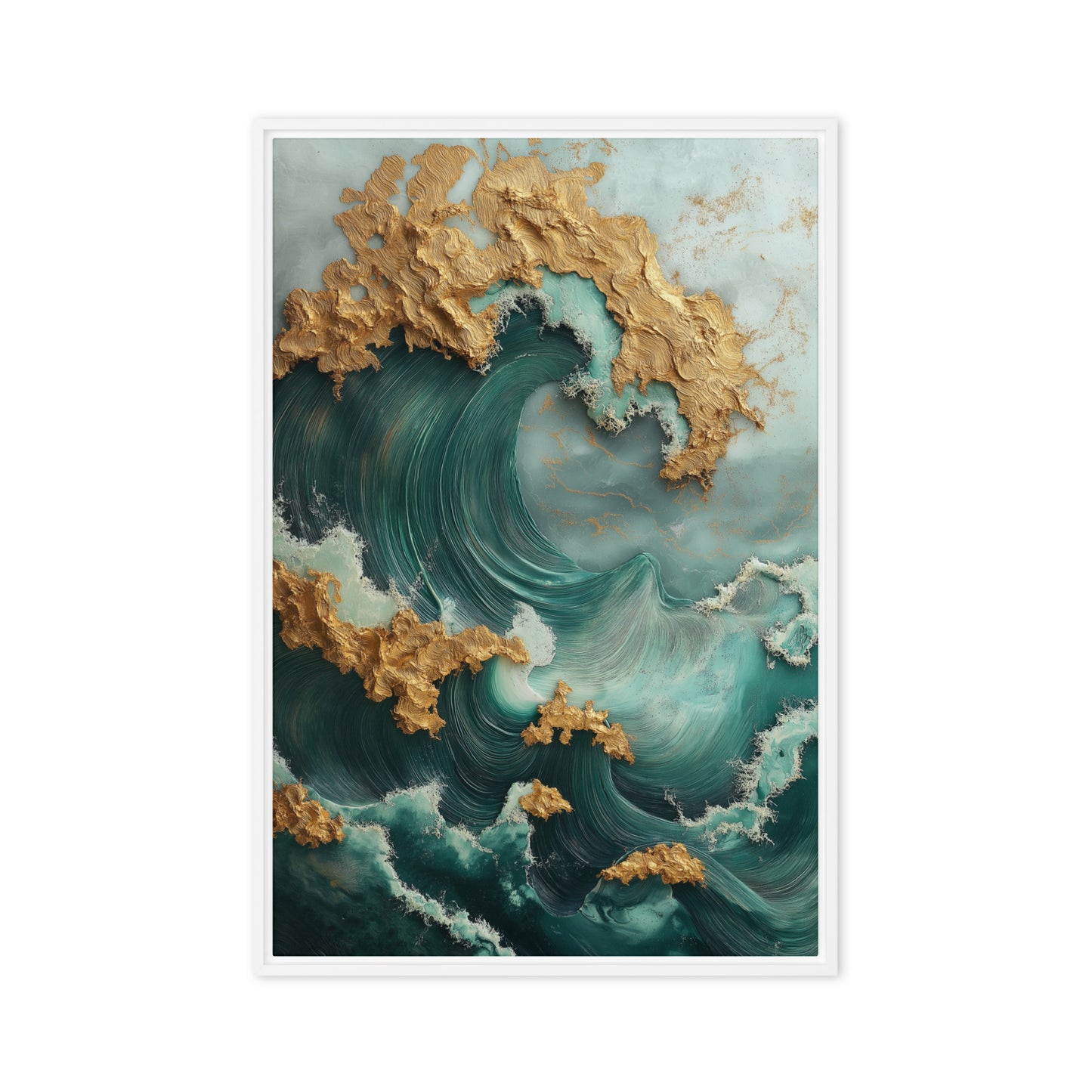 Teal Gold Majestic Wave Framed Canvas