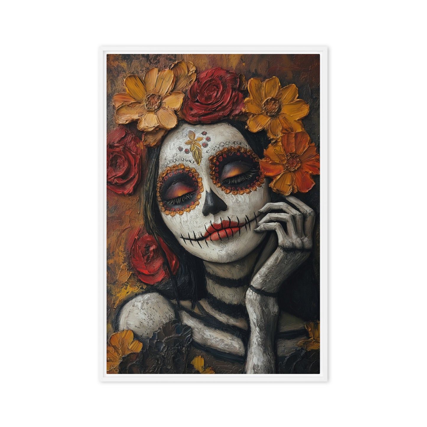 Day of the Dead Mexico Modern Art Framed Canvas