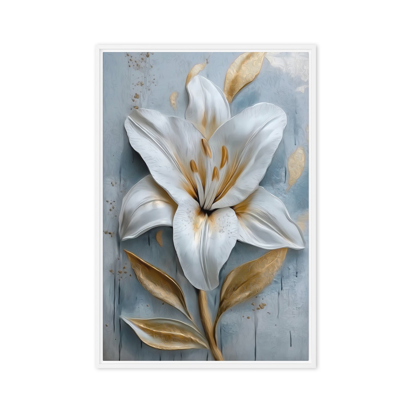 White Lilly Floral Art Framed Canvas
