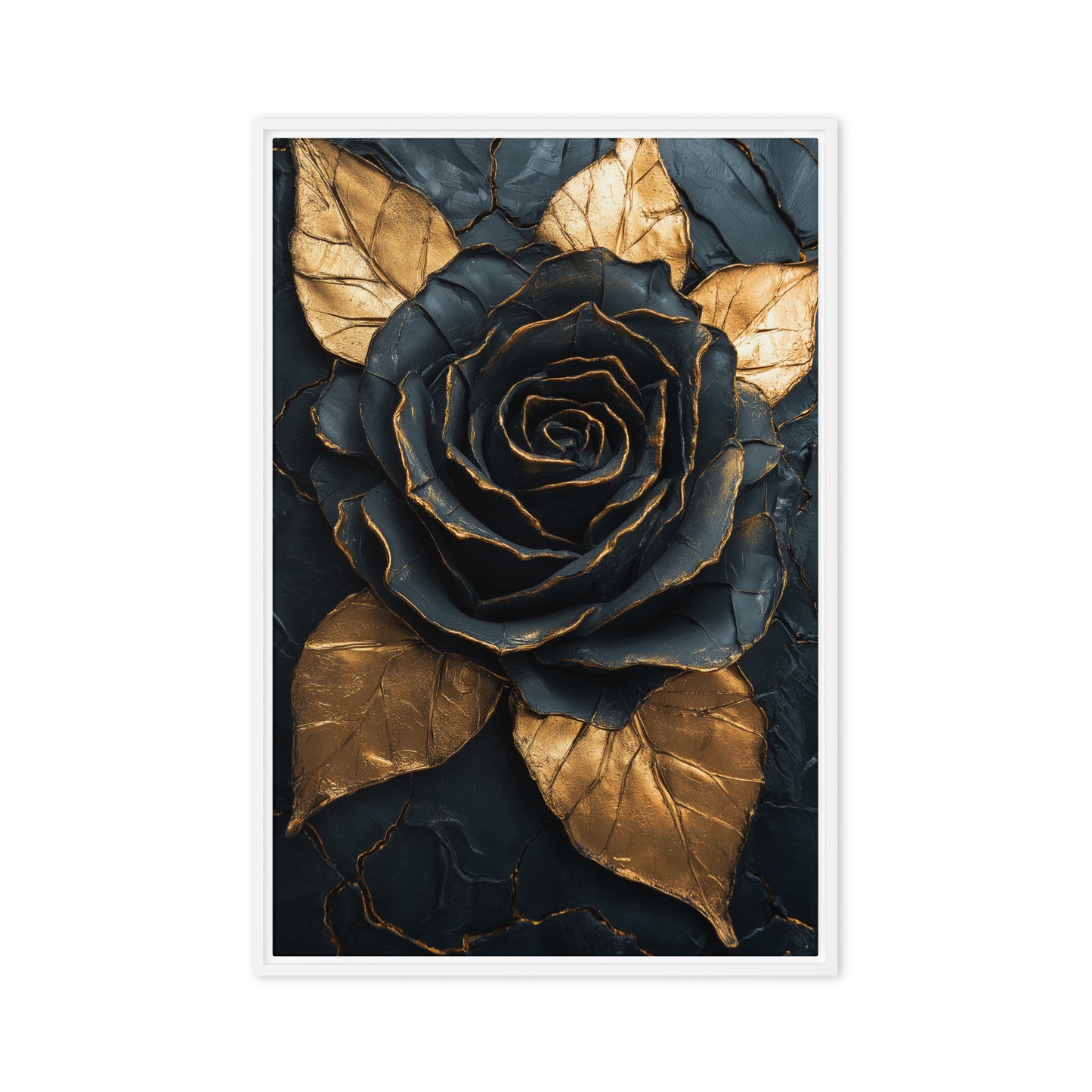 Black & Gold Rose Floral Art Framed Canvas