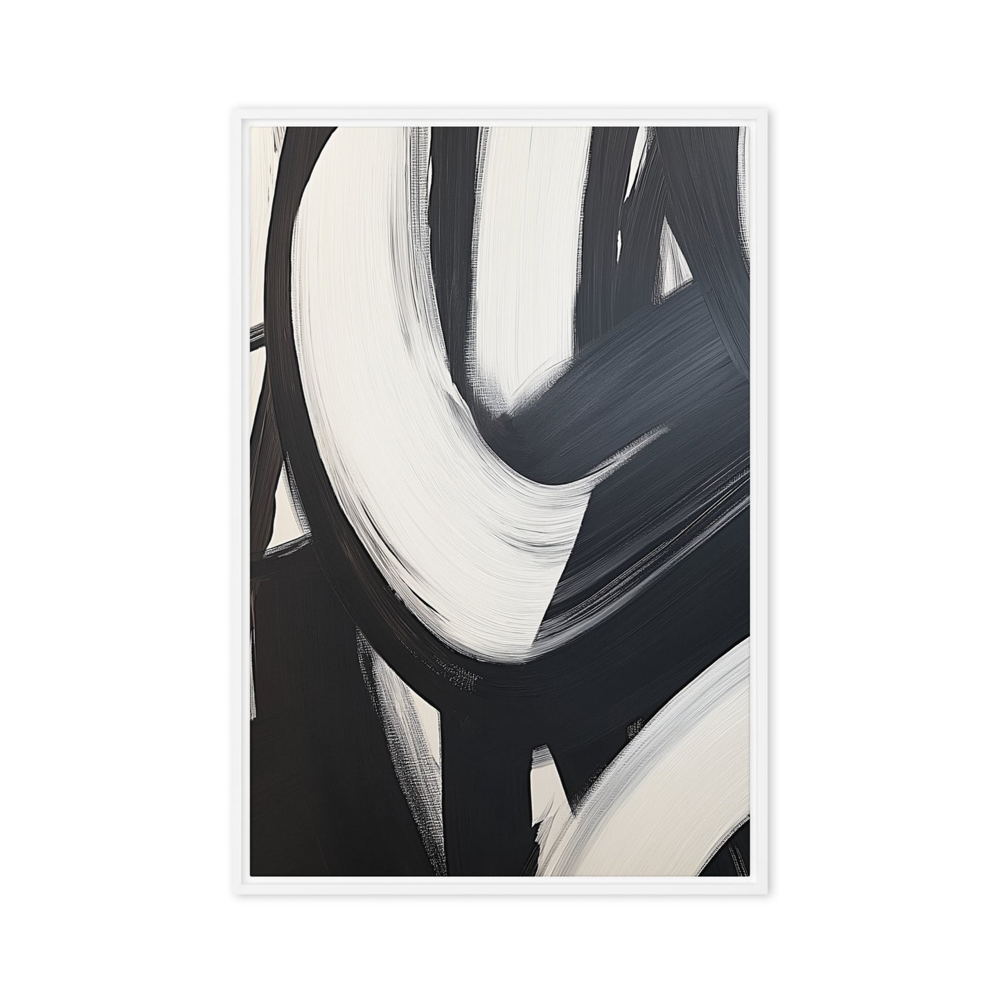 Black White Brushstroke Abstract Art Framed Canvas