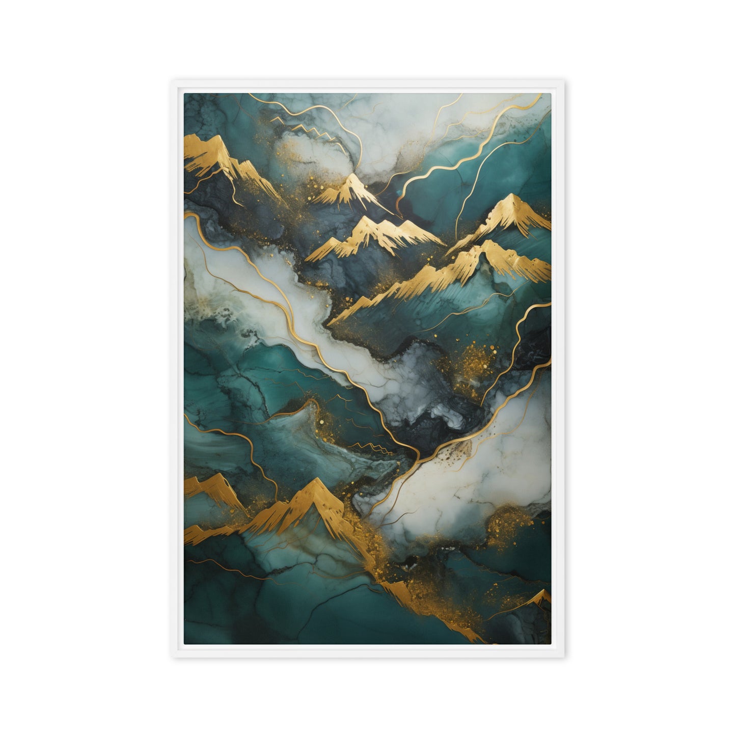 Teal & Gold Landscape Modern Art Framed Canvas