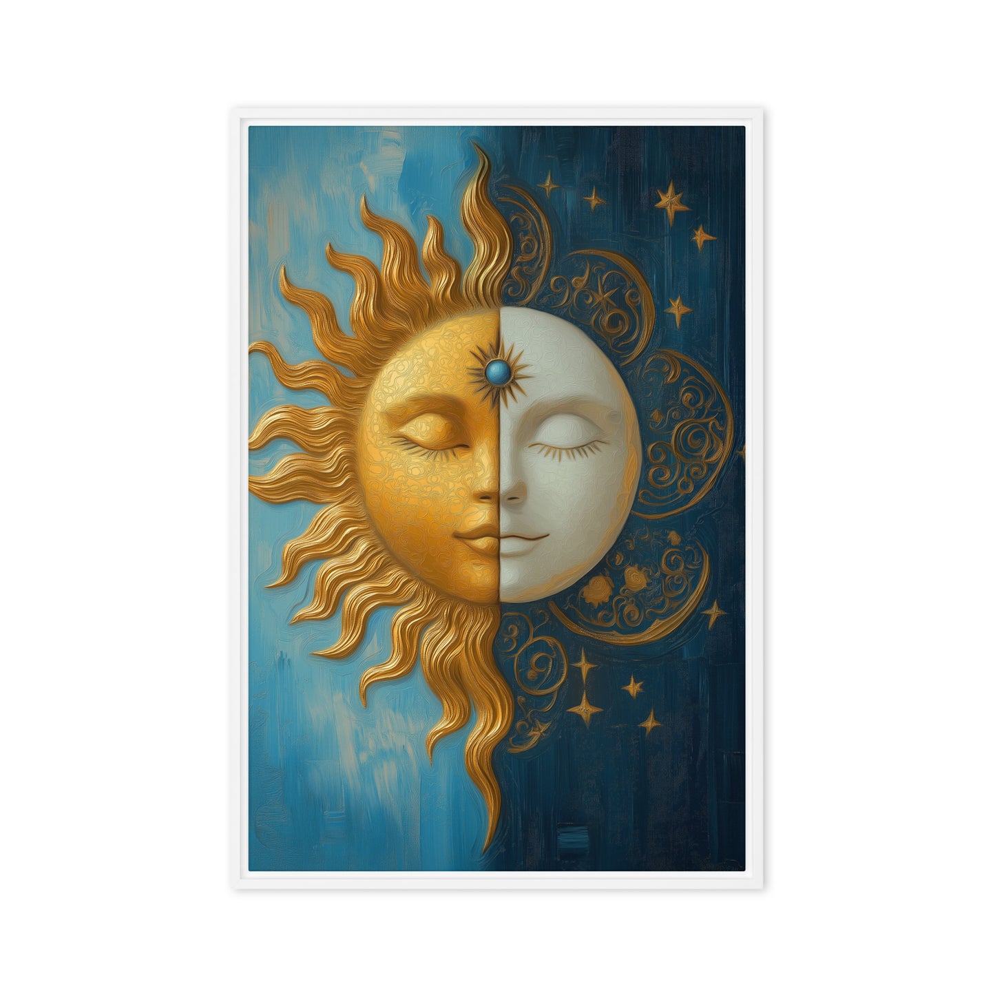 Sun and Moon Celestial Art Framed Canvas