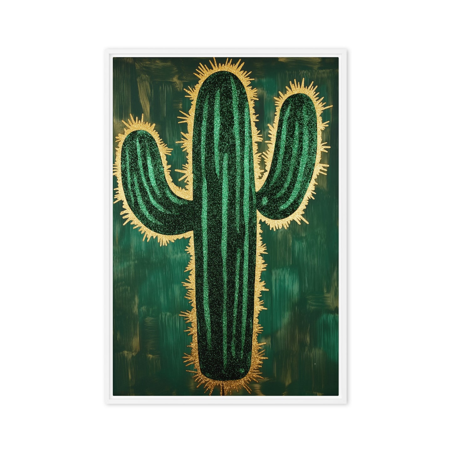 Cactus Green & Gold Modern Art Framed Canvas