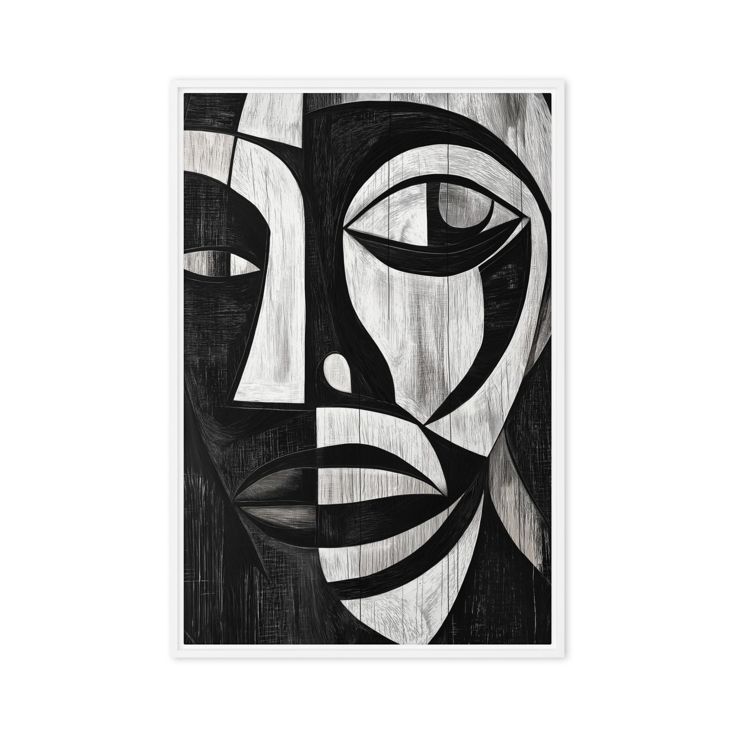 African Abstract Art Black and White Framed Canvas