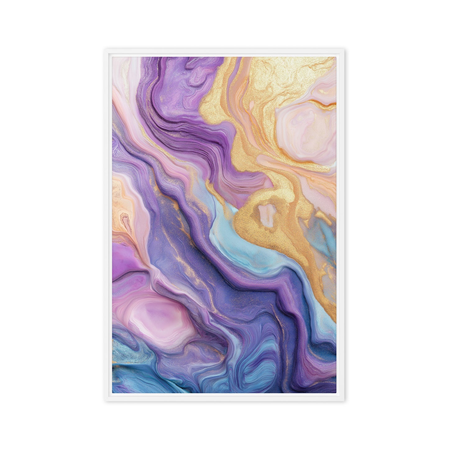 Purple & Gold Fluid Art Framed Canvas