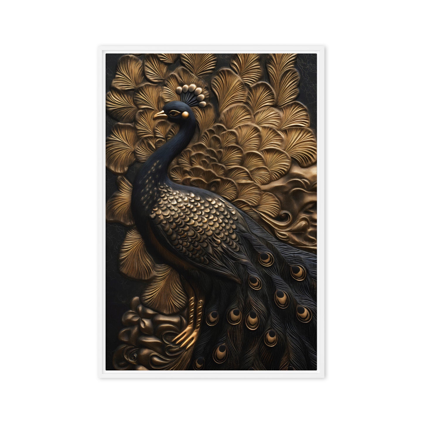 Majestic Peacock Wall Art Framed Canvas