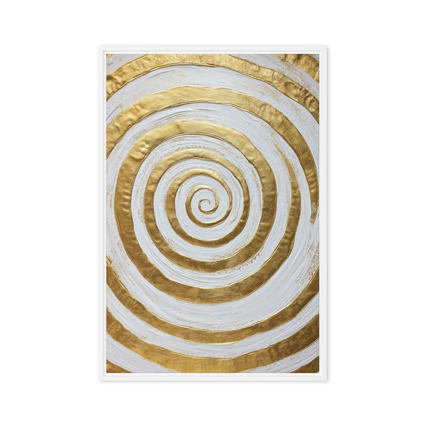 Gold & White Spiral Modern Art Framed Canvas