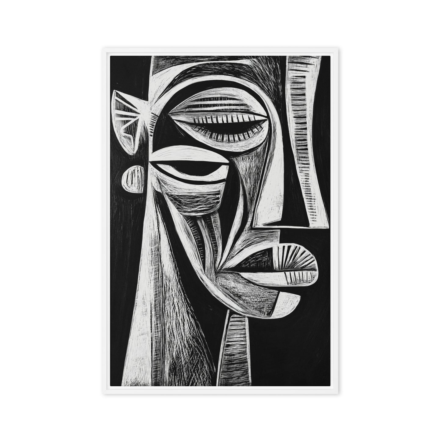 African Abstract Art Black & White Framed Canvas