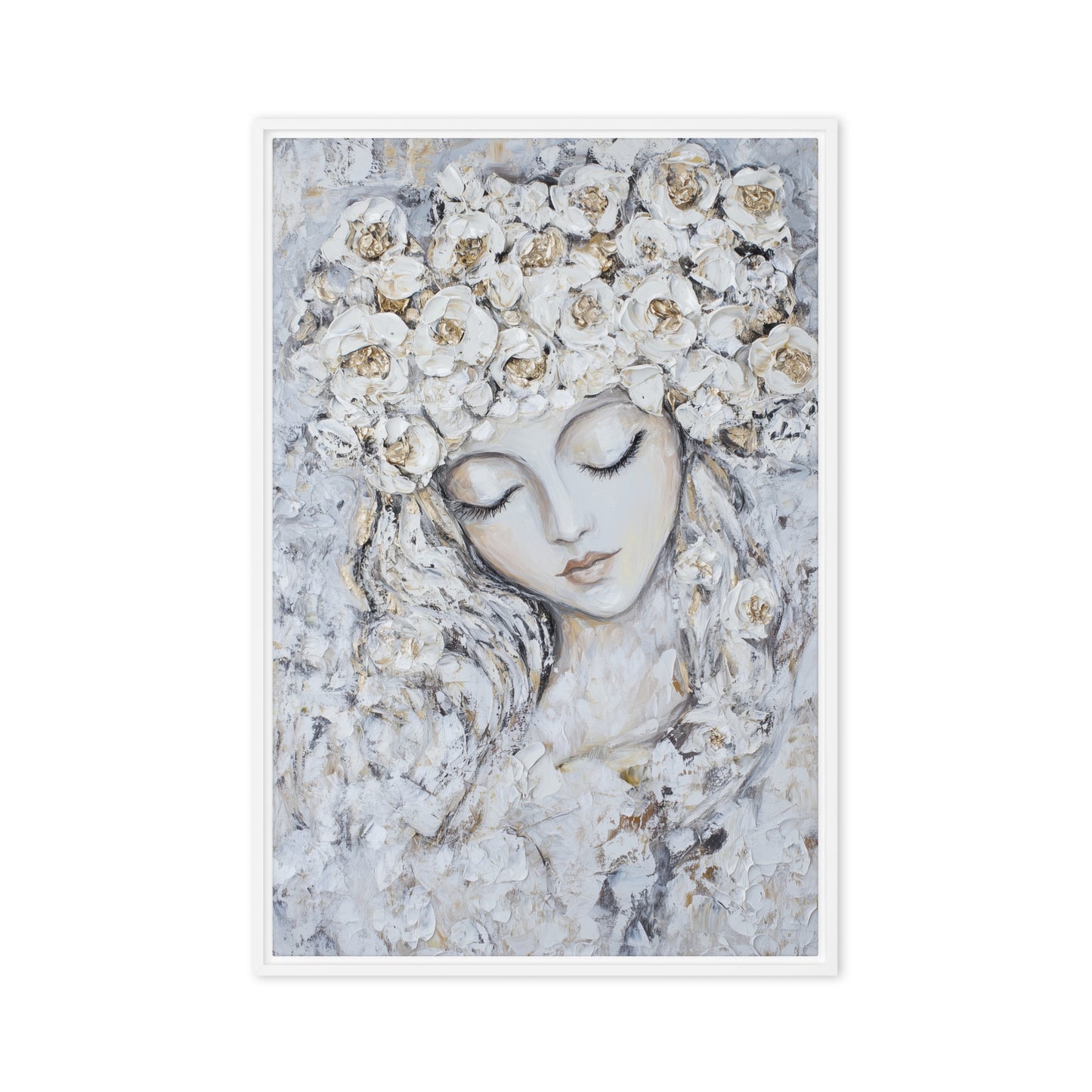 Woman Flower Head Modern Art Framed Canvas