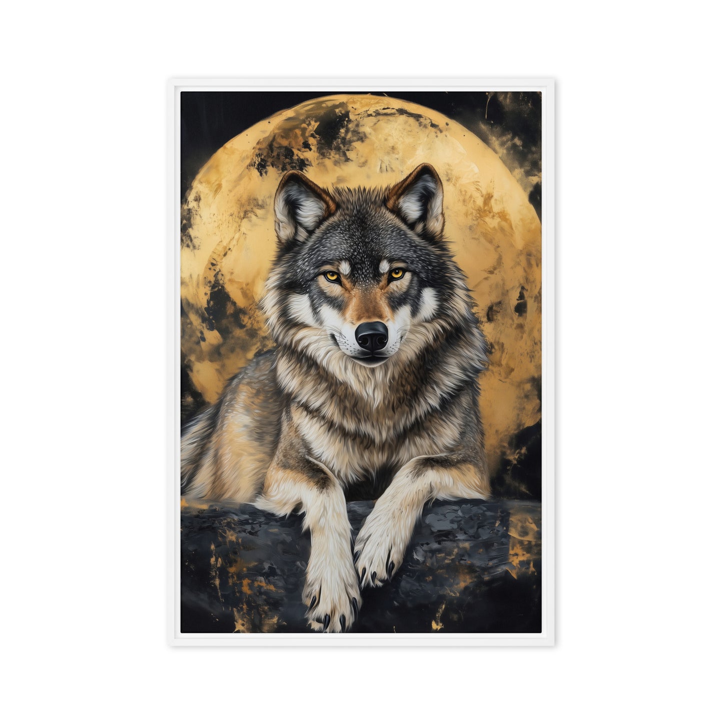 Wolf & Full Moon Modern Art Framed Canvas
