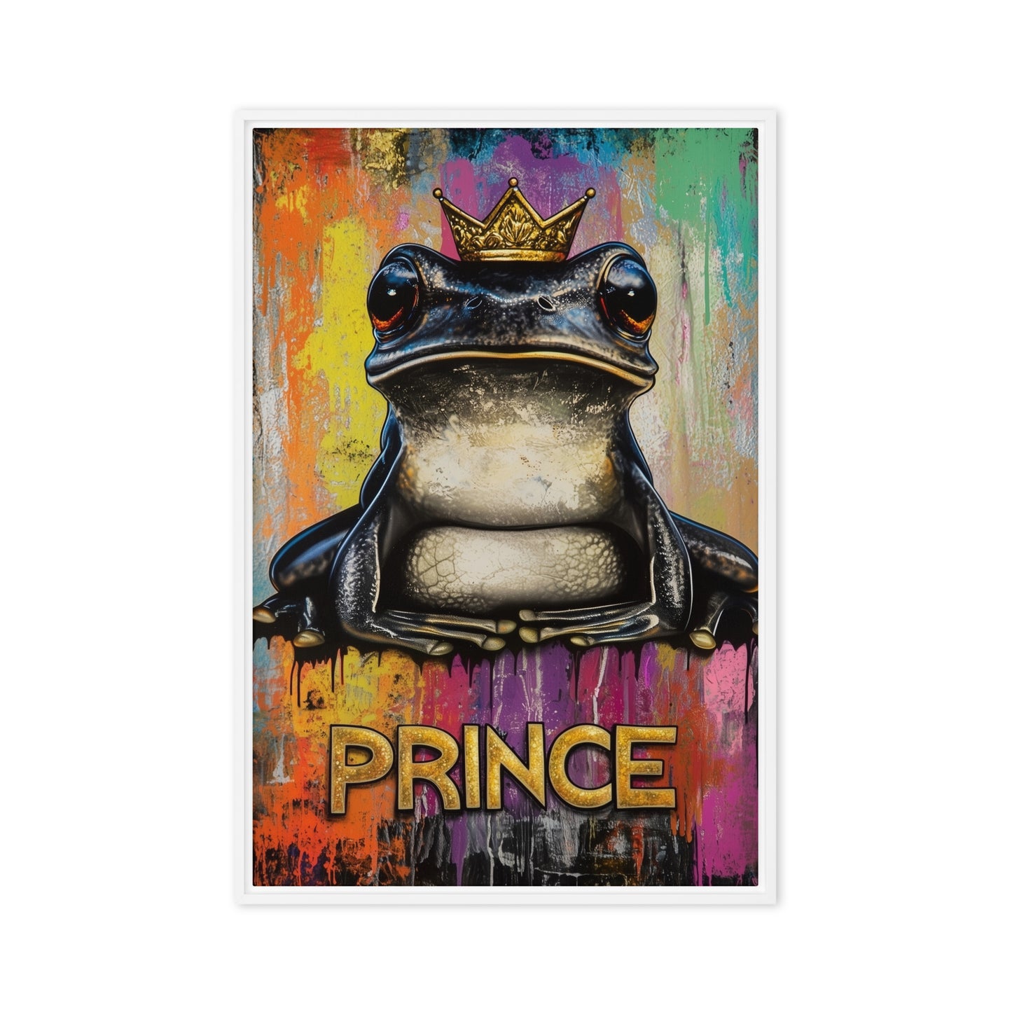 Frog Prince Graffiti Art Framed Canvas