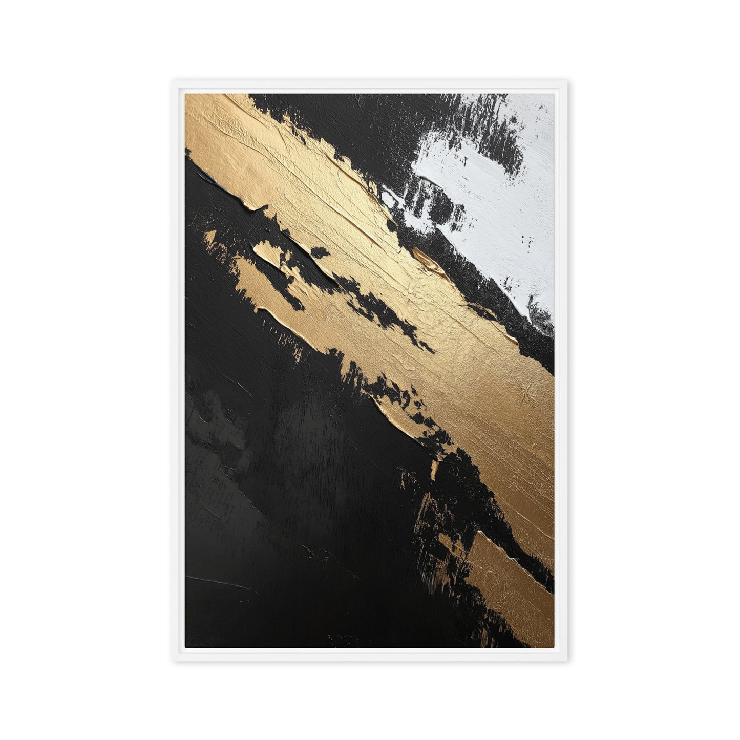 Black Gold White Abstract Art Framed Canvas