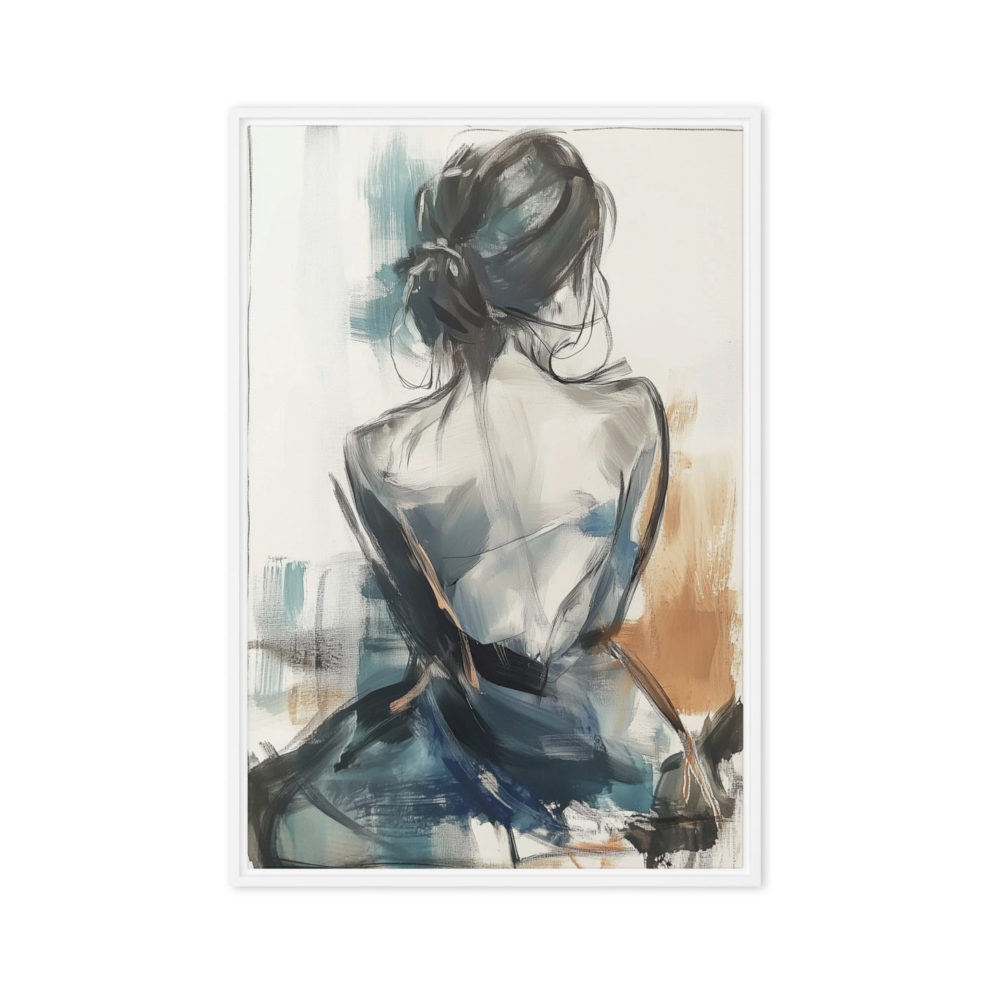 Woman Line & Watercolor Art Framed Canvas