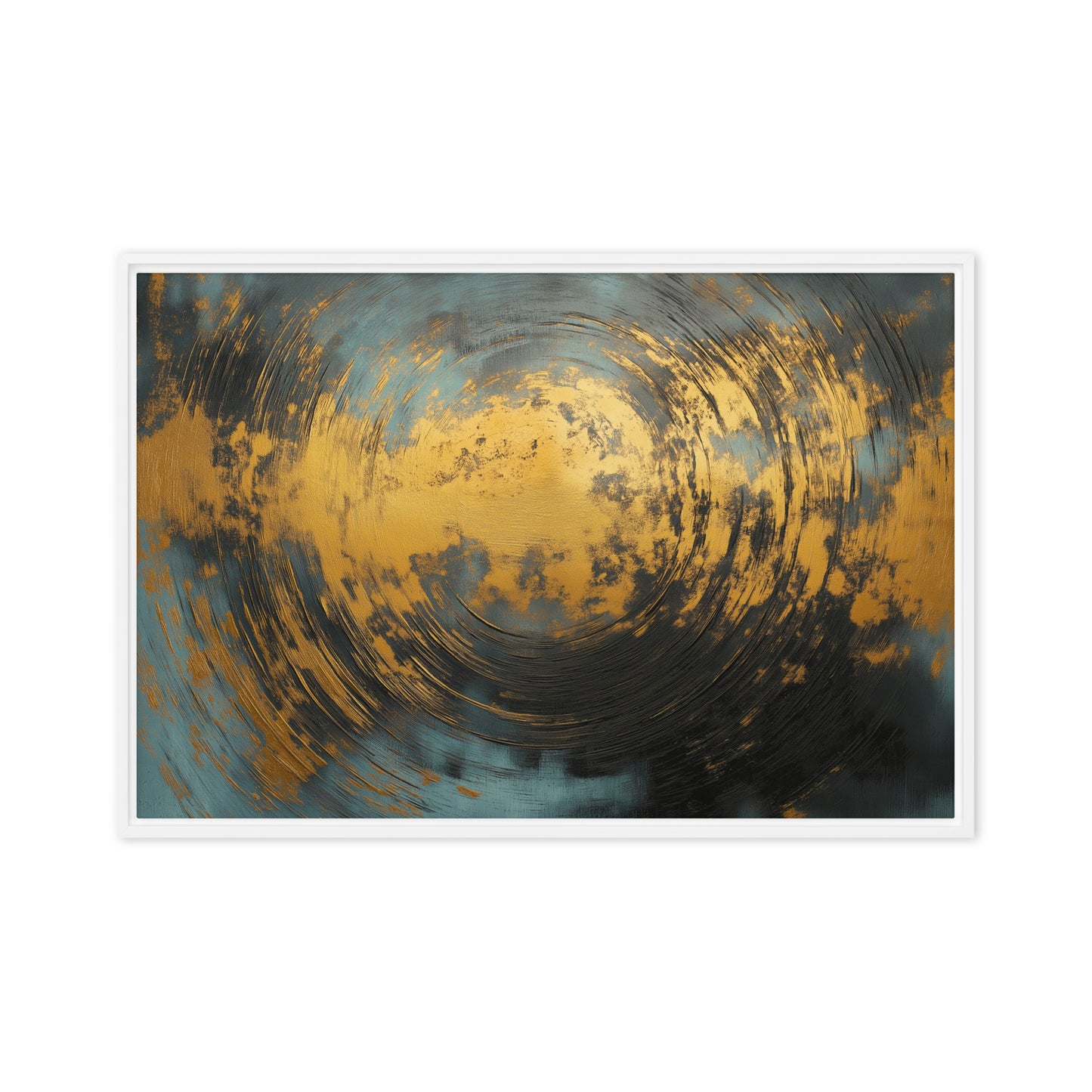 Teal & Gold Abstract Art Framed Canvas