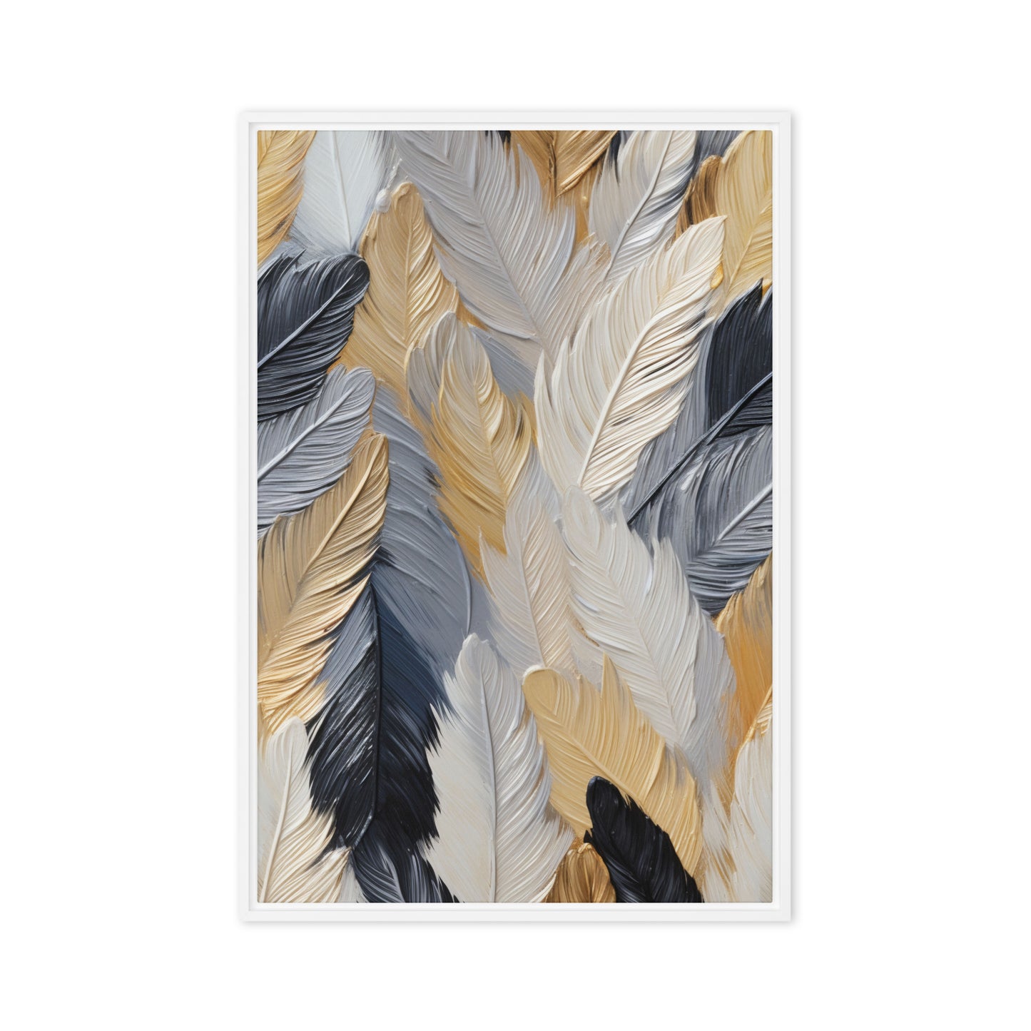 Colorful Feathers Impasto Art Framed Canvas
