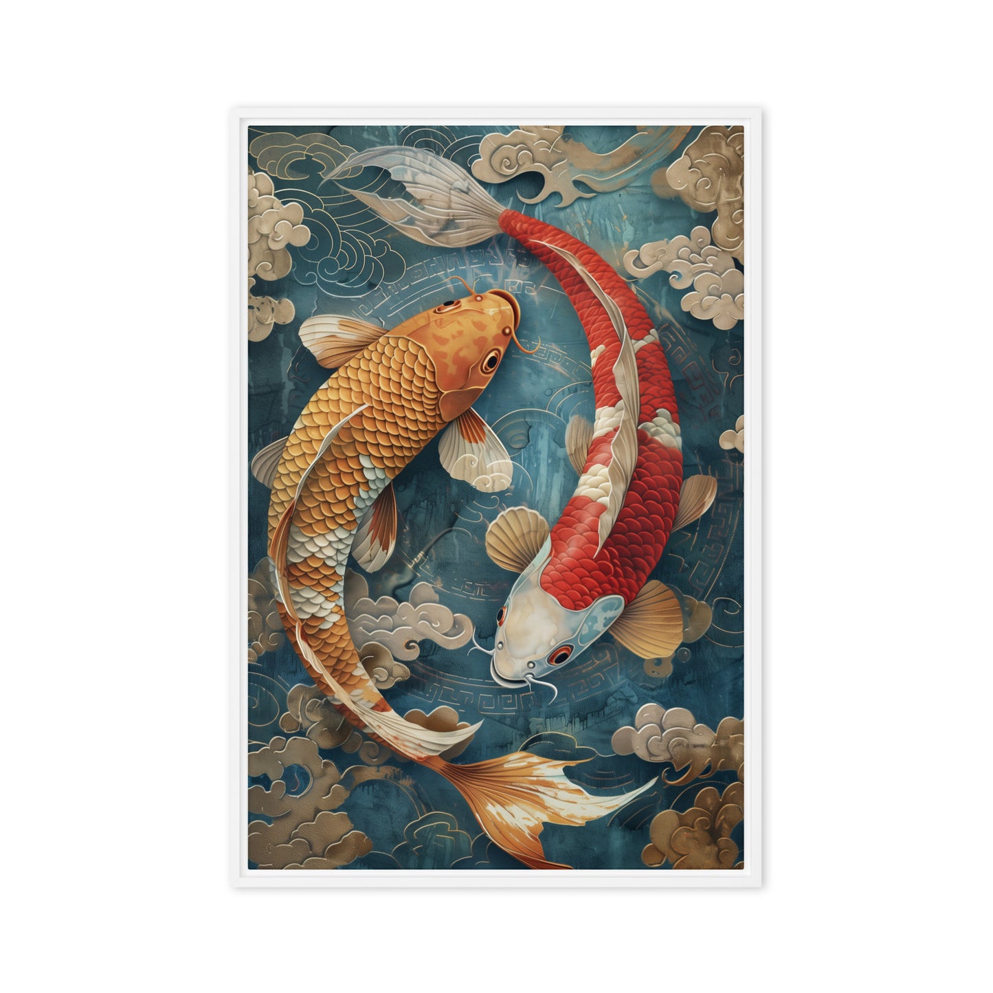 Koi Fish Circle Japanese Art Framed Canvas