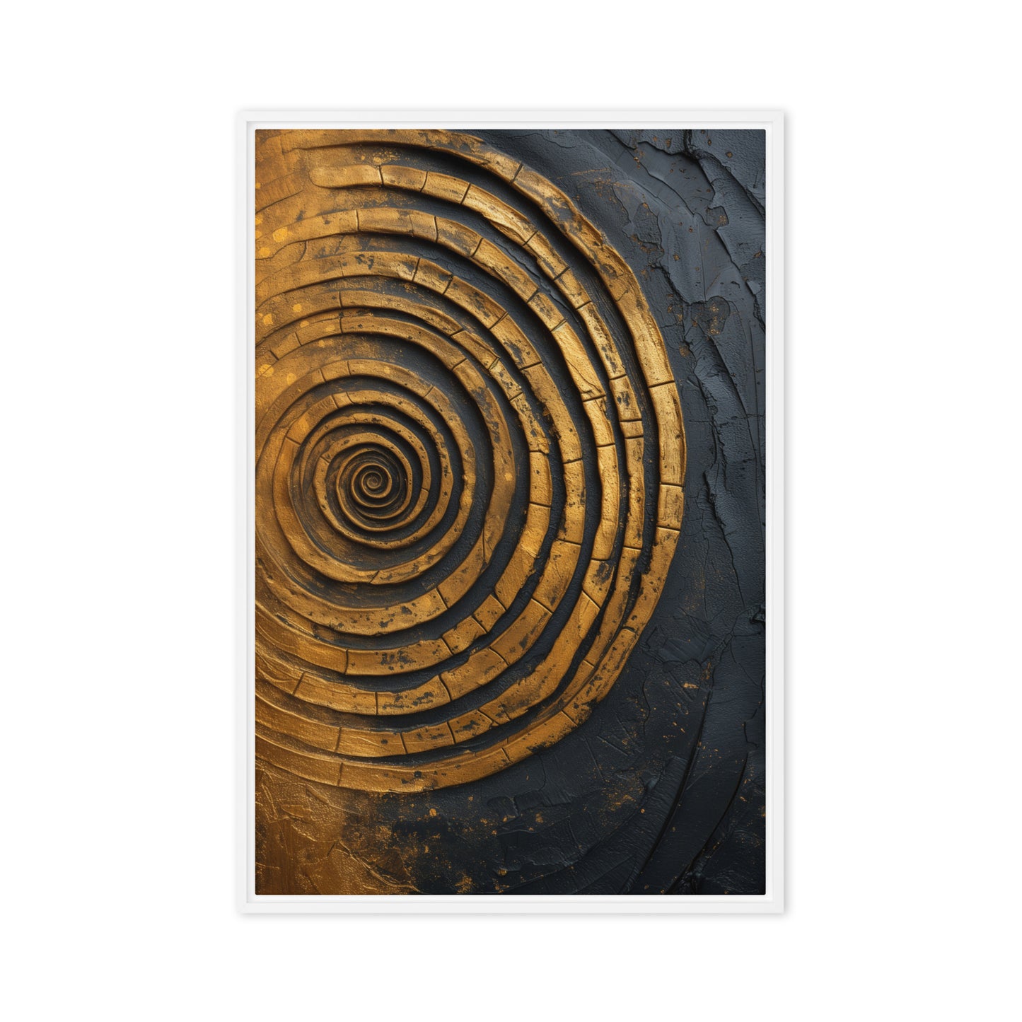 Spiral Gold Black Modern Art Framed Canvas