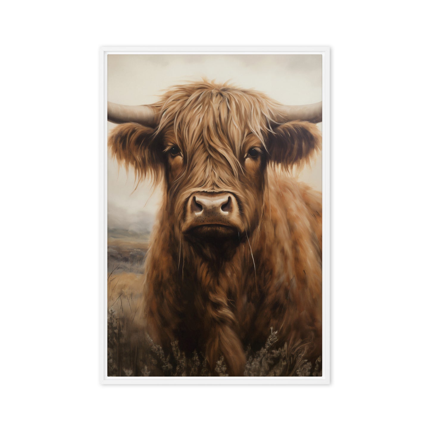 Brown Highland Cow Framed Canvas