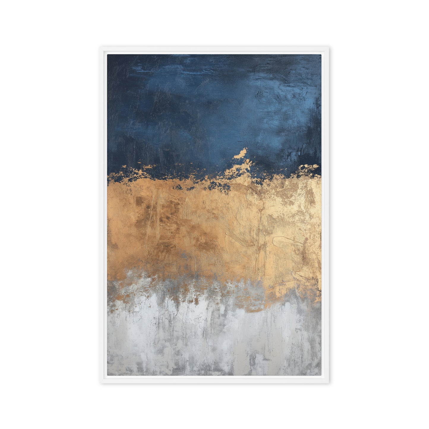 Navy Gold Grey Modern Art Framed Canvas