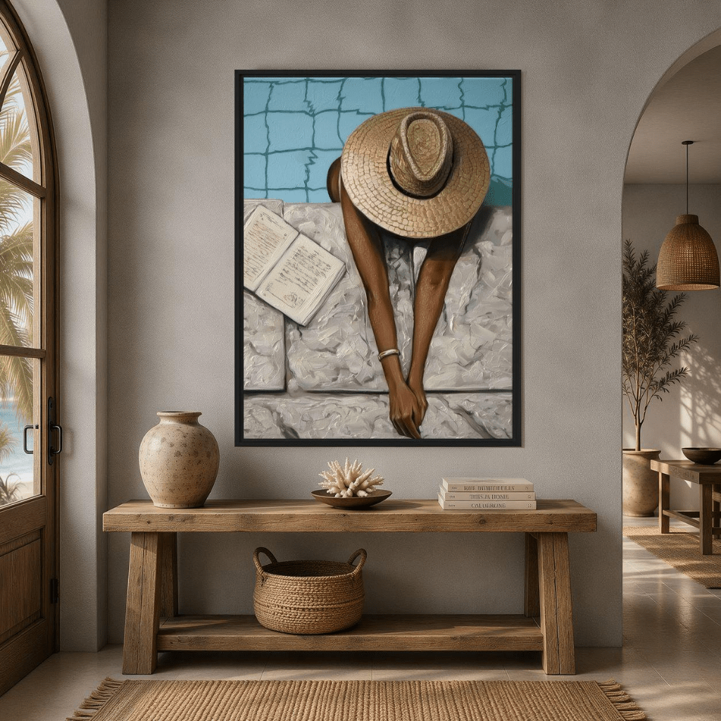 Poolside Woman Art Framed Canvas - PaintFu