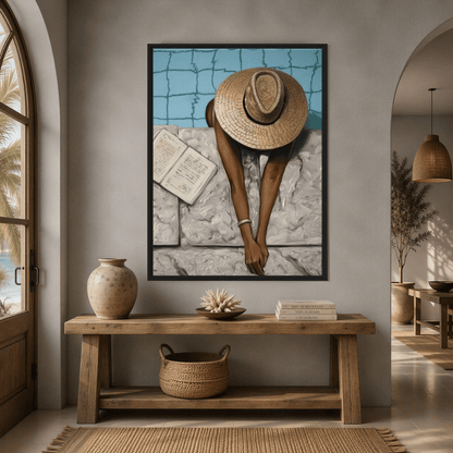 Poolside Woman Art Framed Canvas - PaintFu