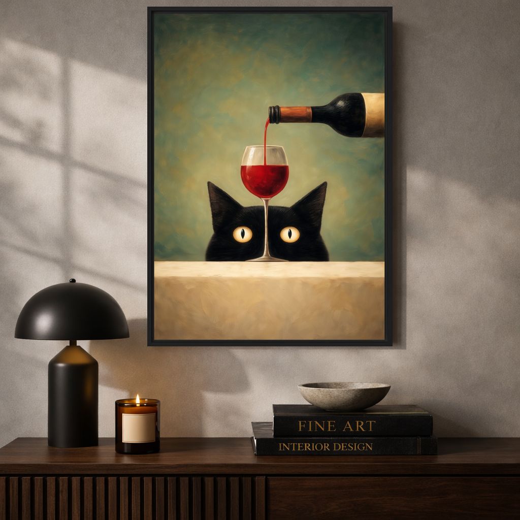 Funny Cat With Wine Glass Digital Print - PaintFu