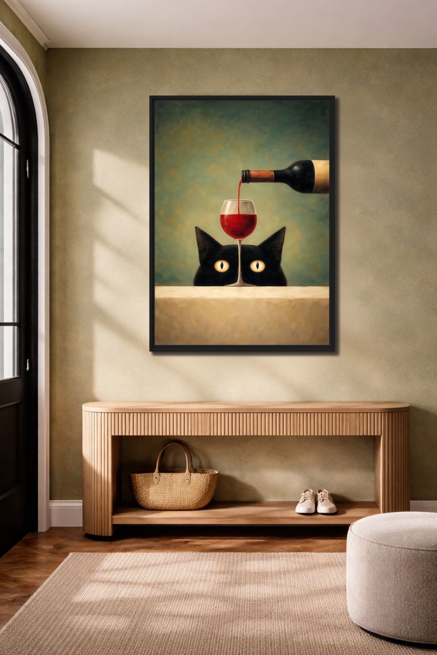 Funny Cat With Wine Glass Digital Print - PaintFu