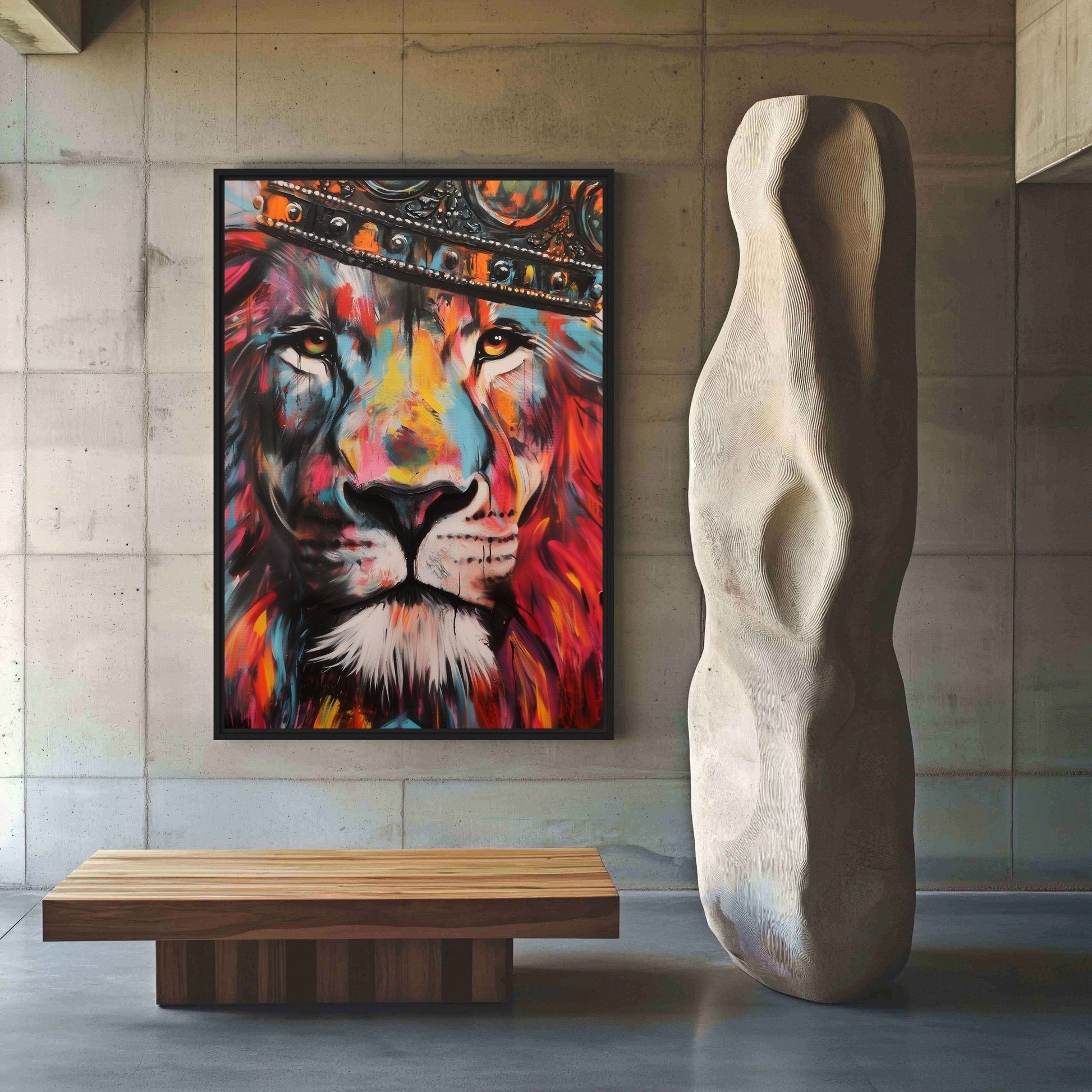 Colorful Lion Graffiti Art Framed Canvas - PaintFu